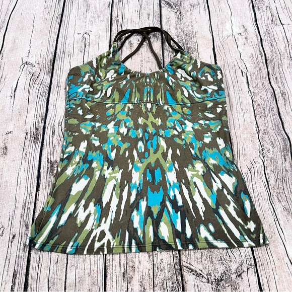 Prana Graphic Print shelf bra tank with strappy back size medium - Picture 1 of 8